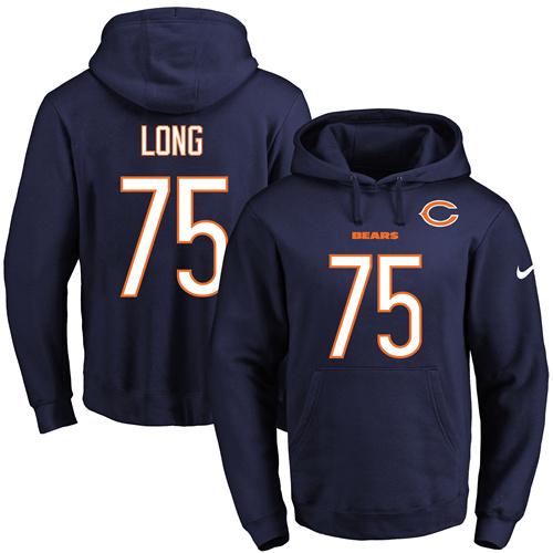 Nike Bears #75 Kyle Long Navy Blue Name & Number Pullover NFL Hoodie - Click Image to Close